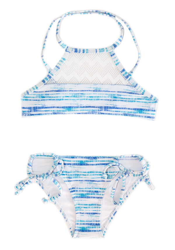 Chance Loves | 2-Piece GIRLS BathingSuit | Blue White Striped | Age 10