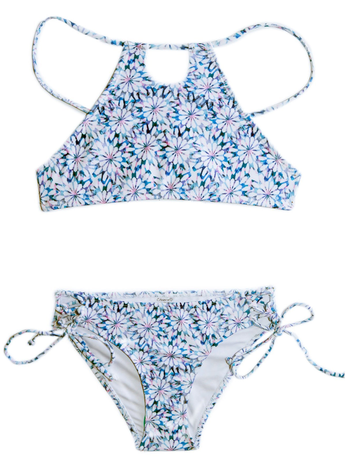 Chance Loves Daisy Blue FLORAL TWO PIECE Halter Top SWIMSUIT for Girls