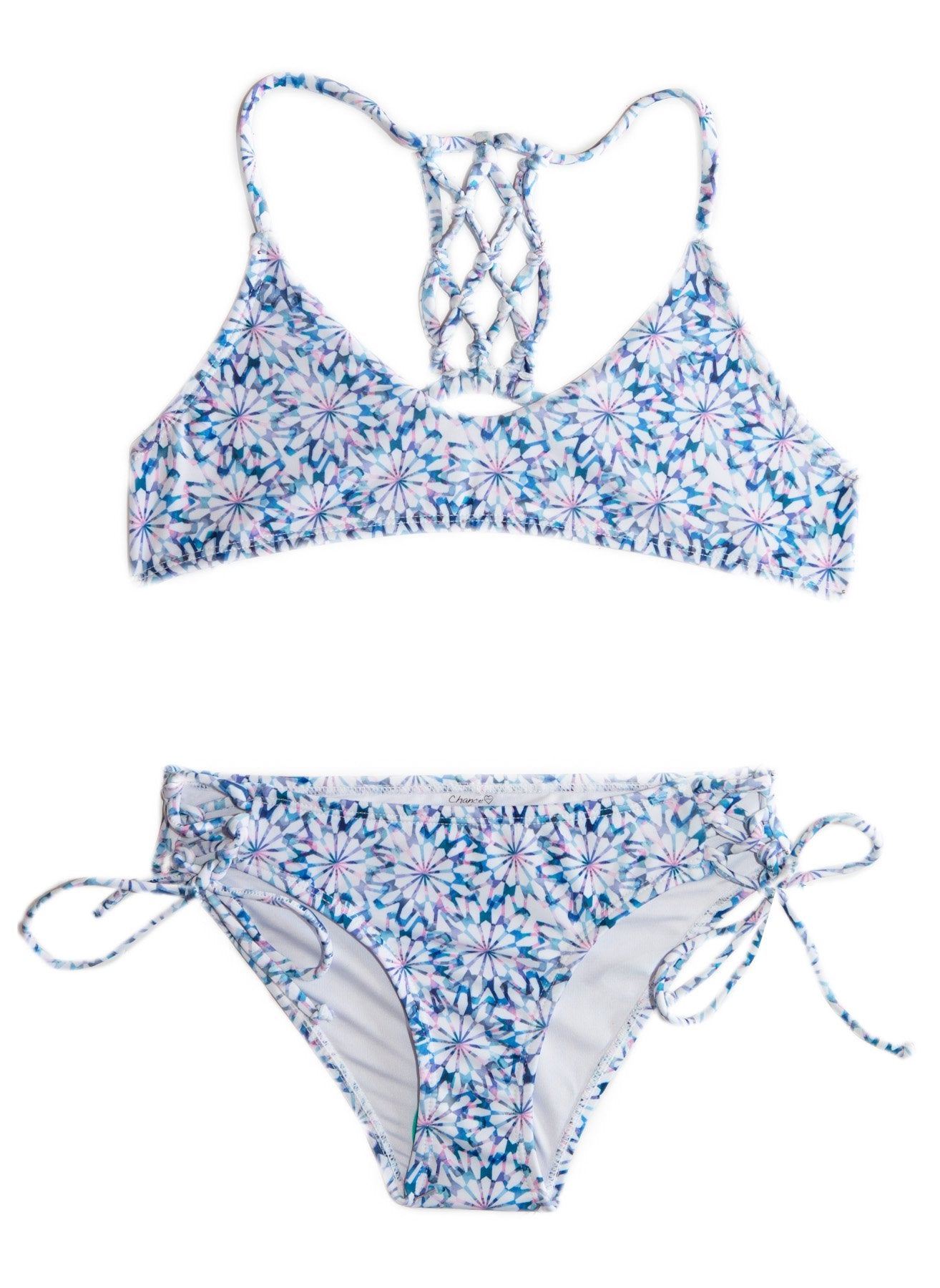 Daisy Blue TWO PIECE Blue and White FLORAL Girls Bikini SET- YOUTH SIZING Chance Loves Swimwear