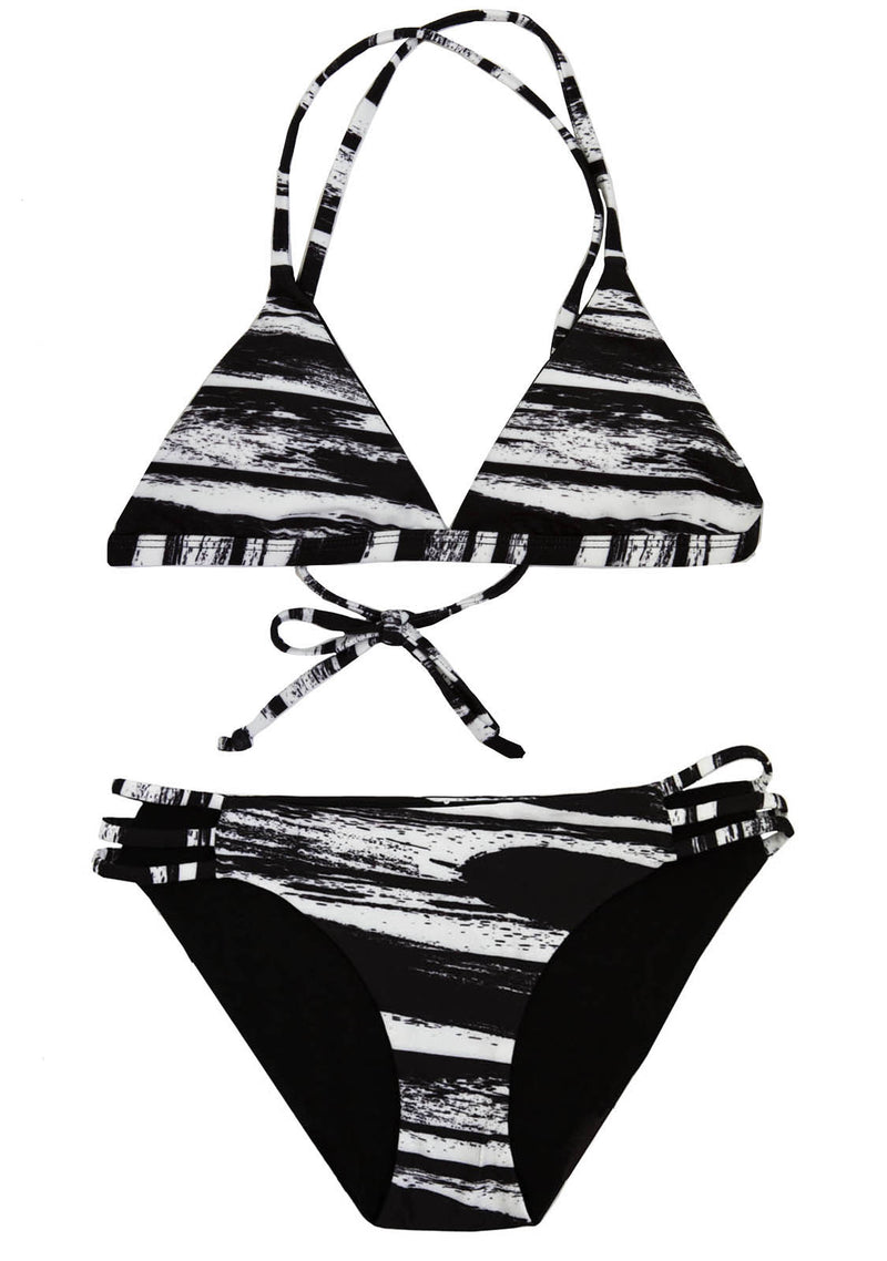 Black White REVERSIBLE 2-Piece Girls Bikini Swimsuit for Tweens Teens