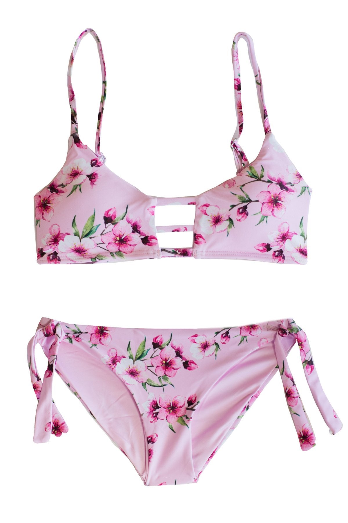 Two Piece Swimsuit set for Tween and Teen Girls - Beautiful Floral Print with Padded Top & Full Bottoms