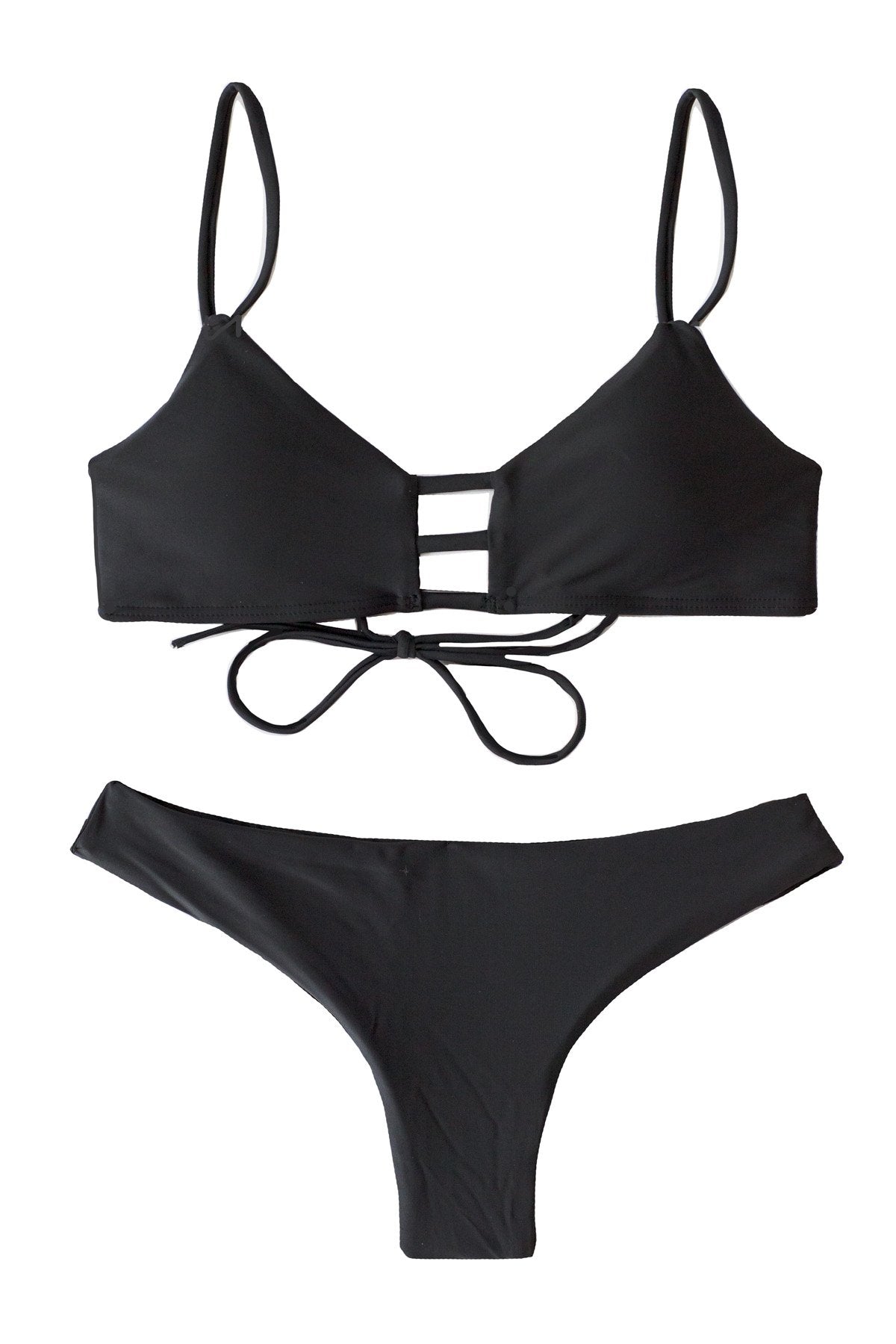 Classic Black Bikini Swimwear with Scoop top and Cheeky black bottoms and scrunchy detail