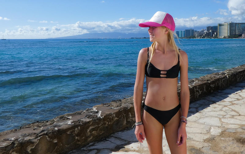 Black bikini top and cheeky bottoms in Hawaii