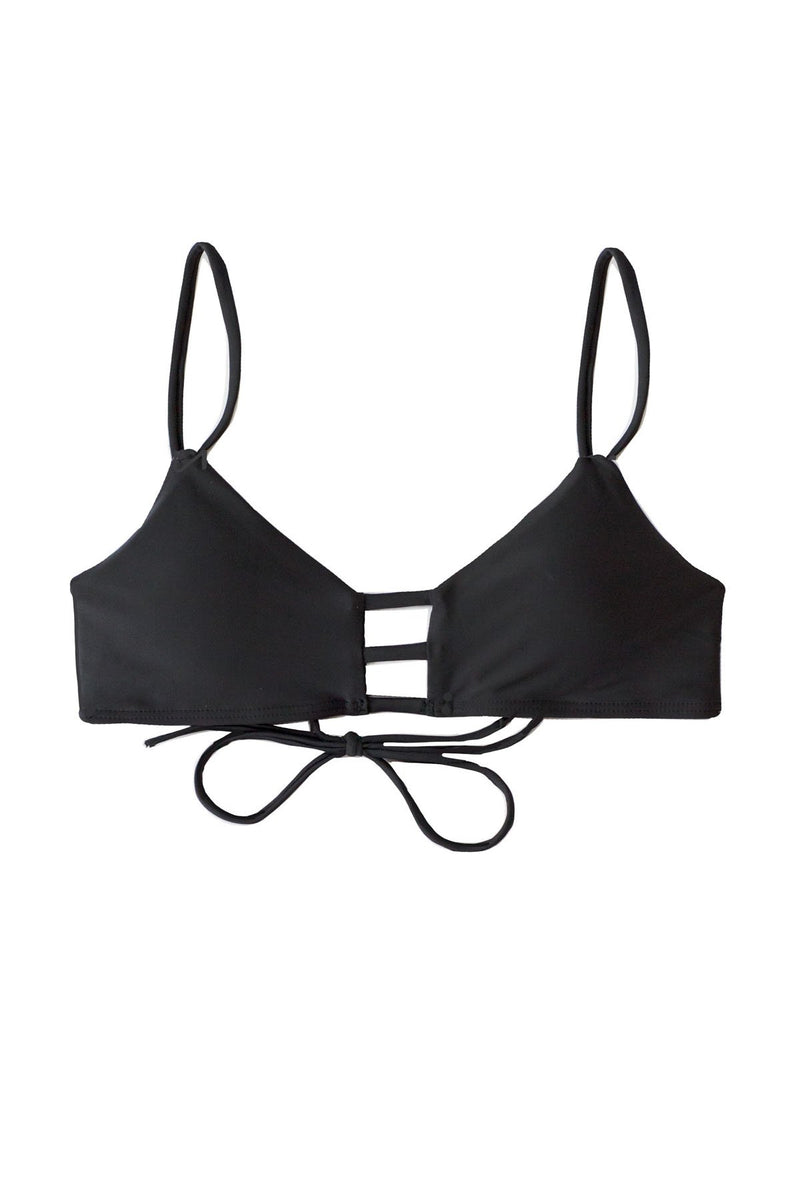 Black bikini Top with removable padding and ladder detail in the front
