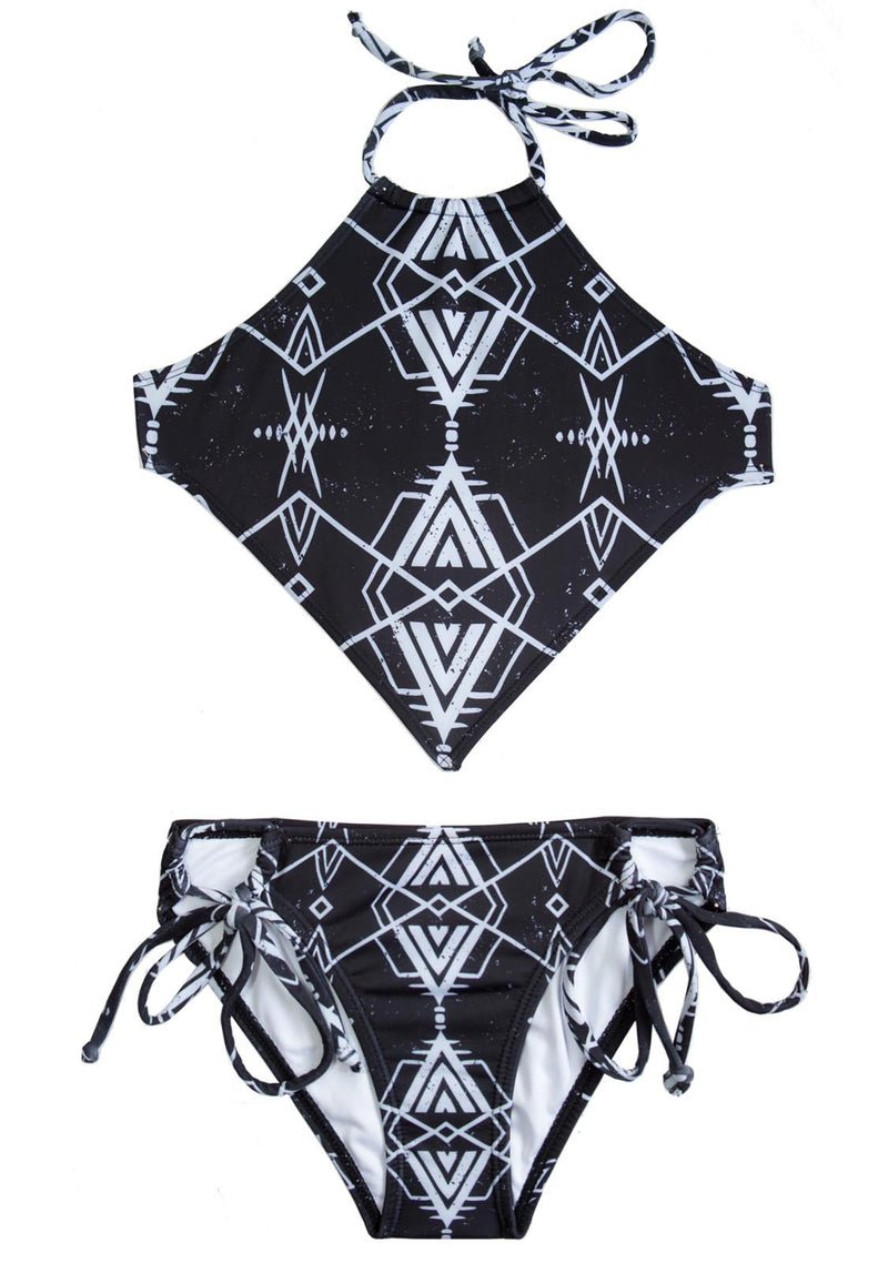 2-PIECE Adjustable Girls Bikini Set with Black and White unique original print for 10 year old Girls