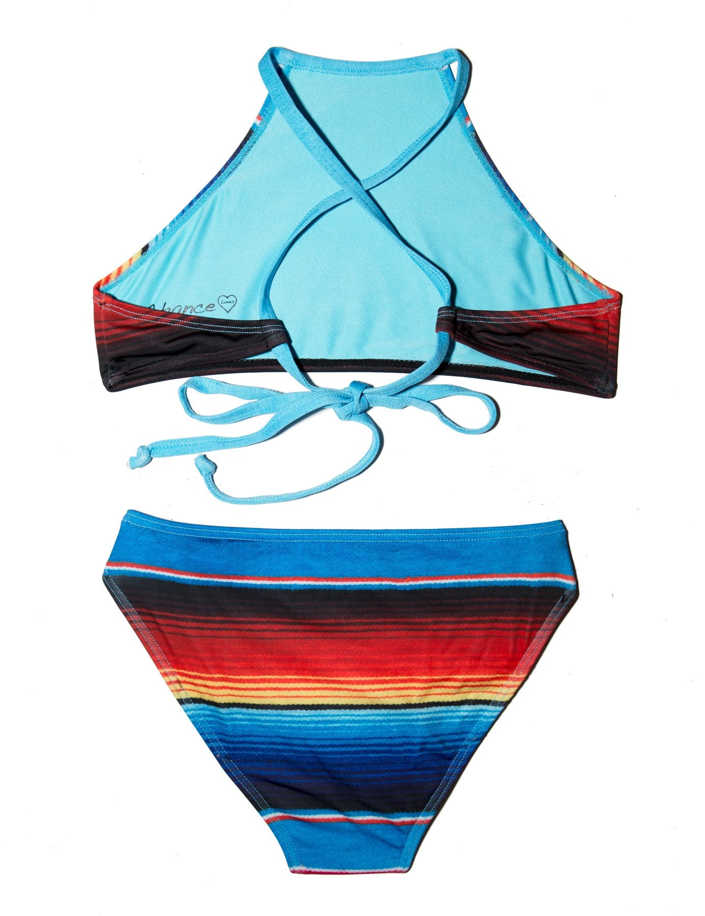 2 Piece Striped Multi Color Youth Girls Swimsuit Set With Halter Top