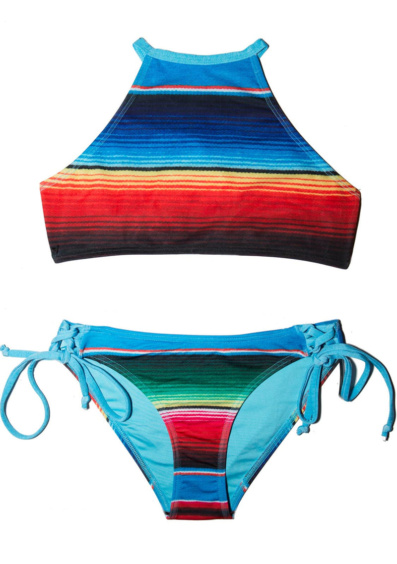Red Blue Mexican Fiesta STRIPED TWO PIECE SWIMSUIT YOUTH SIZING - Chance Loves Swimwear