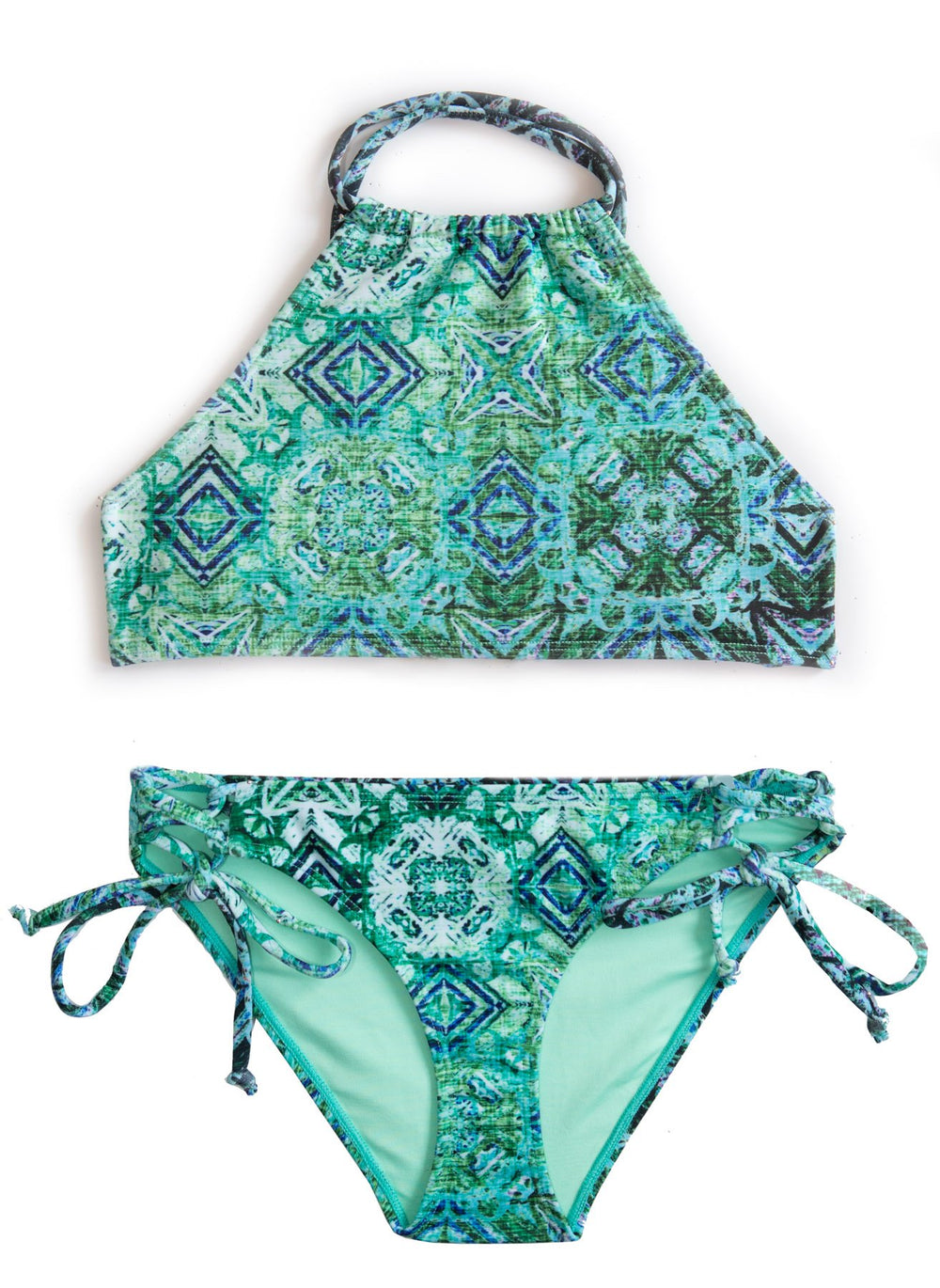 Chance Loves Green Teal Girls 2 PIECE Swimsuit with Halter Top