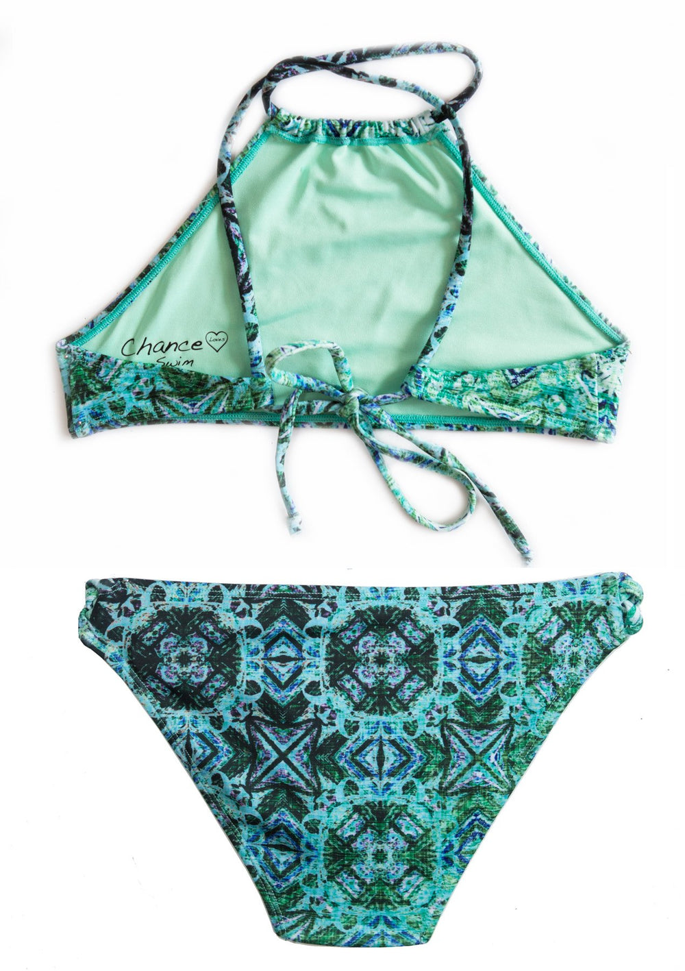 Chance Loves Green Teal Girls 2 PIECE Swimsuit with Halter Top