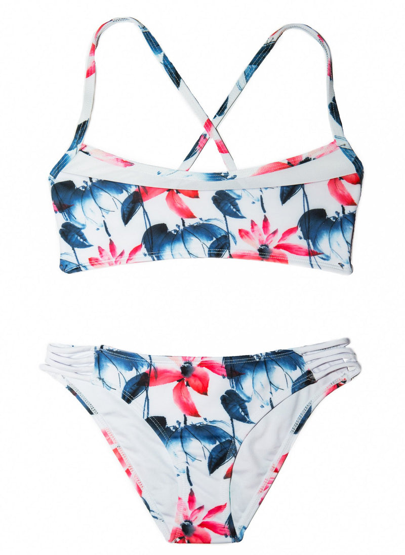 2-Piece Bikini by Chance Loves Swimwear white with floral red and blue