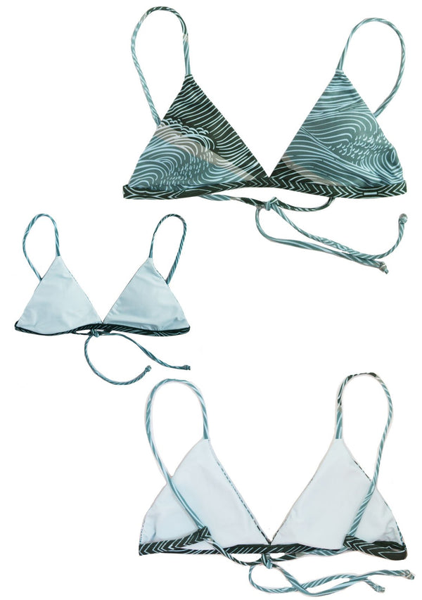 SEA GYPSY - TRIANGLE BIKINI TOP Reversible & Sustainable Blue/Green Triangle Top Chance Loves Swim XS 