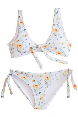 Seashore Meadows - 2 Piece Bikini SET White Yellow Floral 2 Piece Bikini Set Chance Loves Swim XS 