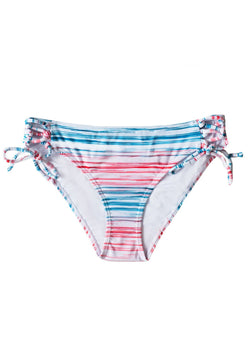 Girls Striped Swimwear Bottoms Size 7-14 Adjustable White/Red/Teal