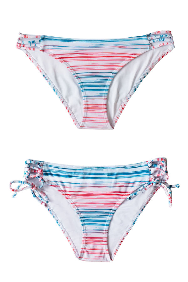Girls Striped Swimwear Bottoms Size 7-14 Teal red white 