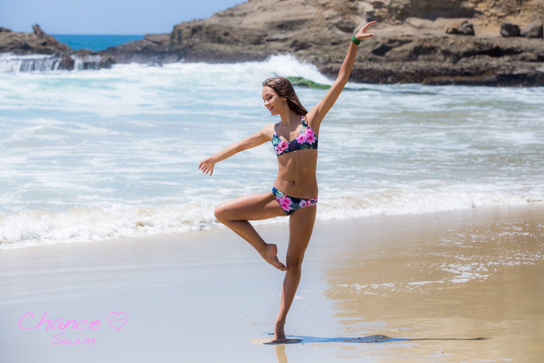 Dancing on the seashore in the Tropical Bay Tween Girls Bikini Set - Chance Loves Swimwear
